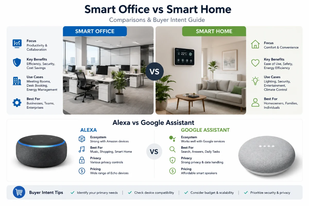 Comparisons & Buyer Intent: Smart Office vs Smart Home, Alexa vs Google Assistant