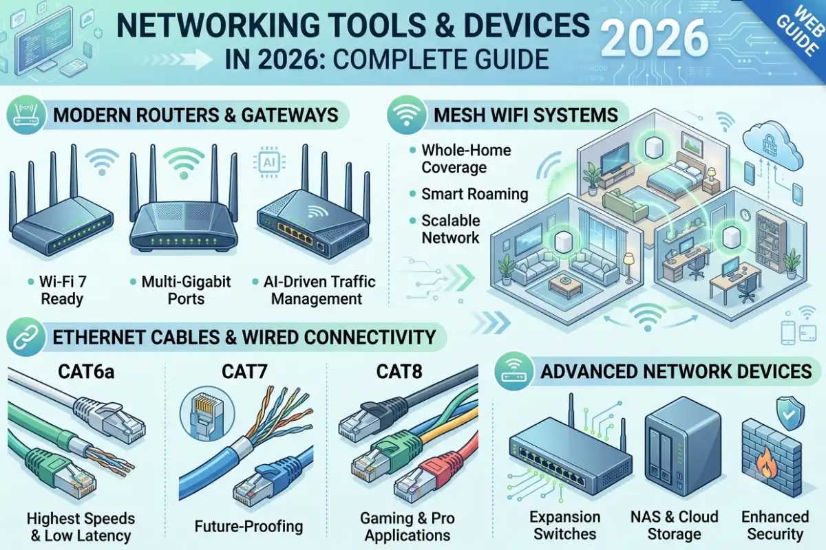 Networking Tools & Devices in 2026: Complete Guide to Routers, Mesh WiFi, Ethernet Cables