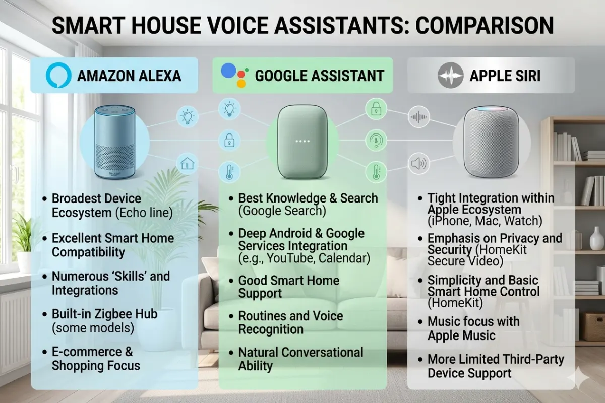 Smart House Voice Assistants: Amazon Alexa, Google and Siri Comparison