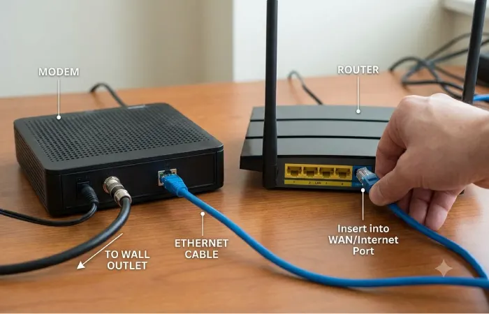 connecting your modem and router